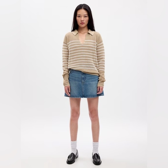 GAP Sweaters - GAP Relaxed Stripe Crochet Collared Sweater NWT